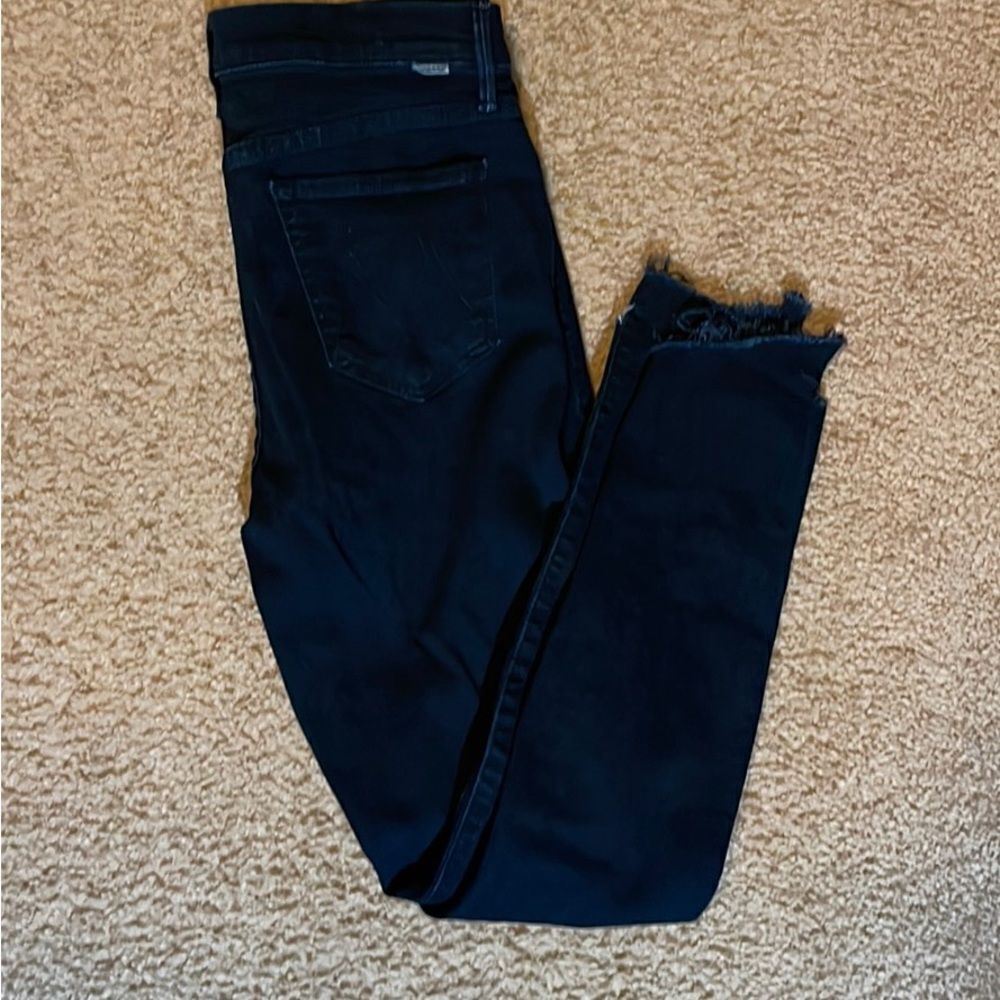 Mother Jeans Stunner Zip Ankle Step Fray High Rise Dark Blk Blue Casual NWT - Picture 6 of 14